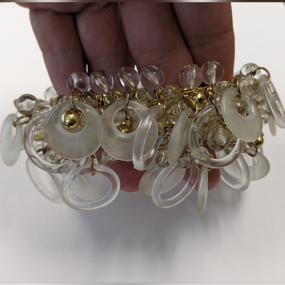 EVC GOLD TONE CLEAR & FROSTED DISCS  EXPANSION CHA CHA BRACELET - Picture 6 of 7